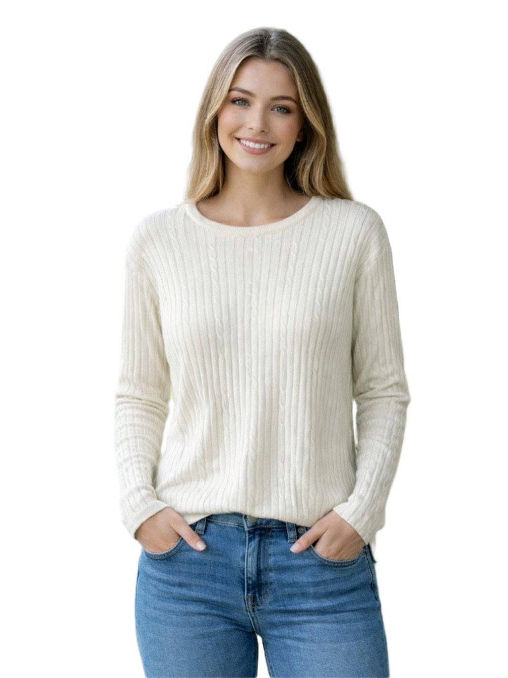 casual corner Cream Ribbed knit Women's cozy Sweater